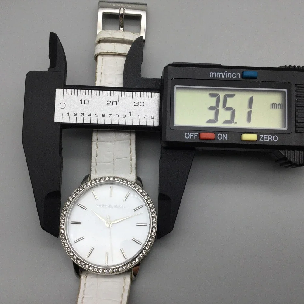 Michael Kors Womens Watch 35mm MOP Dial Crystal Leather MK-2168 New Battery